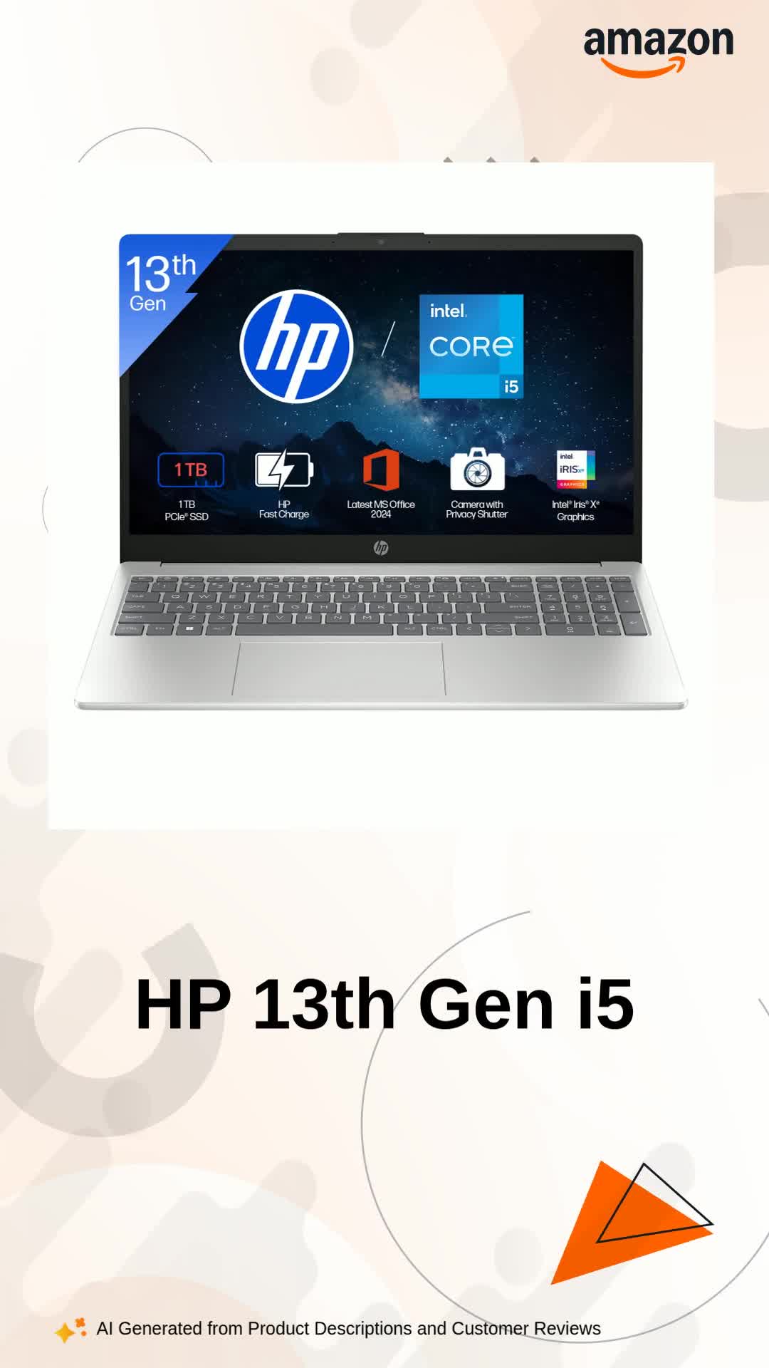 HP 15, 13th Gen Intel Core i5-1334U (16GB DDR4, 1TB SSD) FHD, Anti